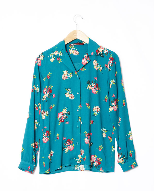 Camisa con cuello estilo pijama Fleurs pacific green