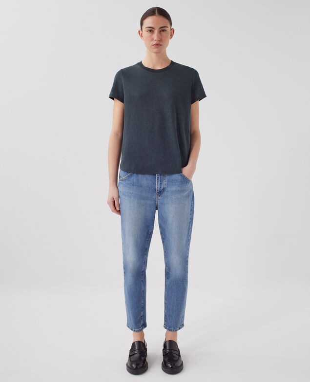 AMANDINE - Camiseta con cuello redondo de lino J690 blueberry