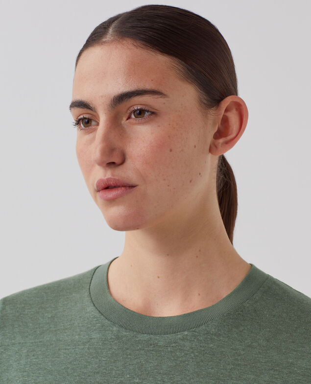 AMANDINE - Camiseta con cuello redondo de lino U570 olive