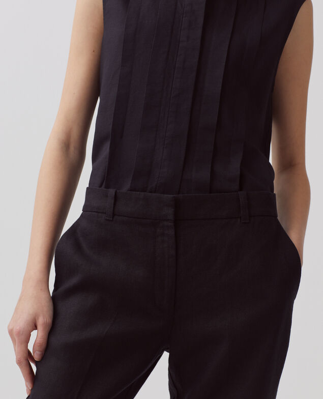 MARGUERITE - Pantalón cigarette de lino H091 black beauty