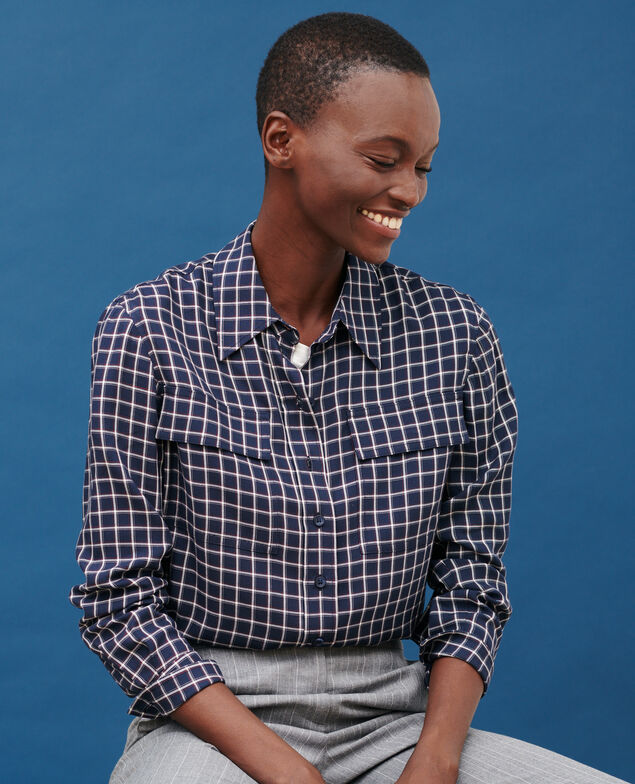 Camisa fluida de cuadros 8869 69 navy check 2wsh226v13
