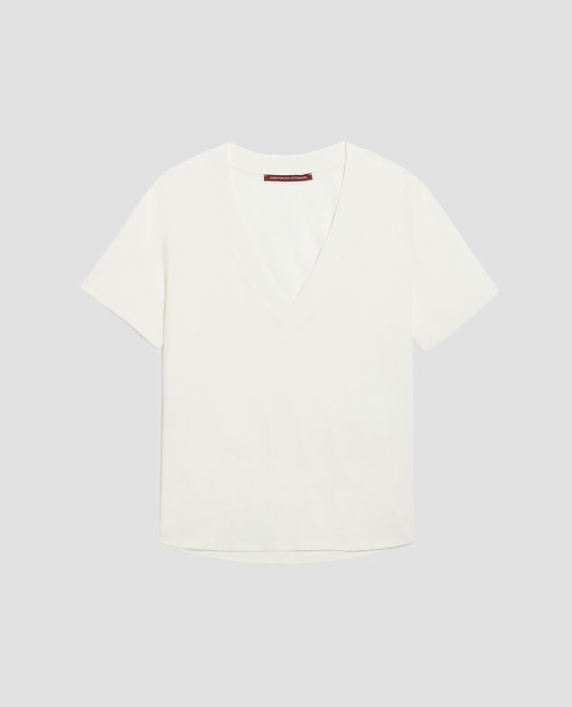 LEA - Camiseta de algodón con cuello de pico H003 white
