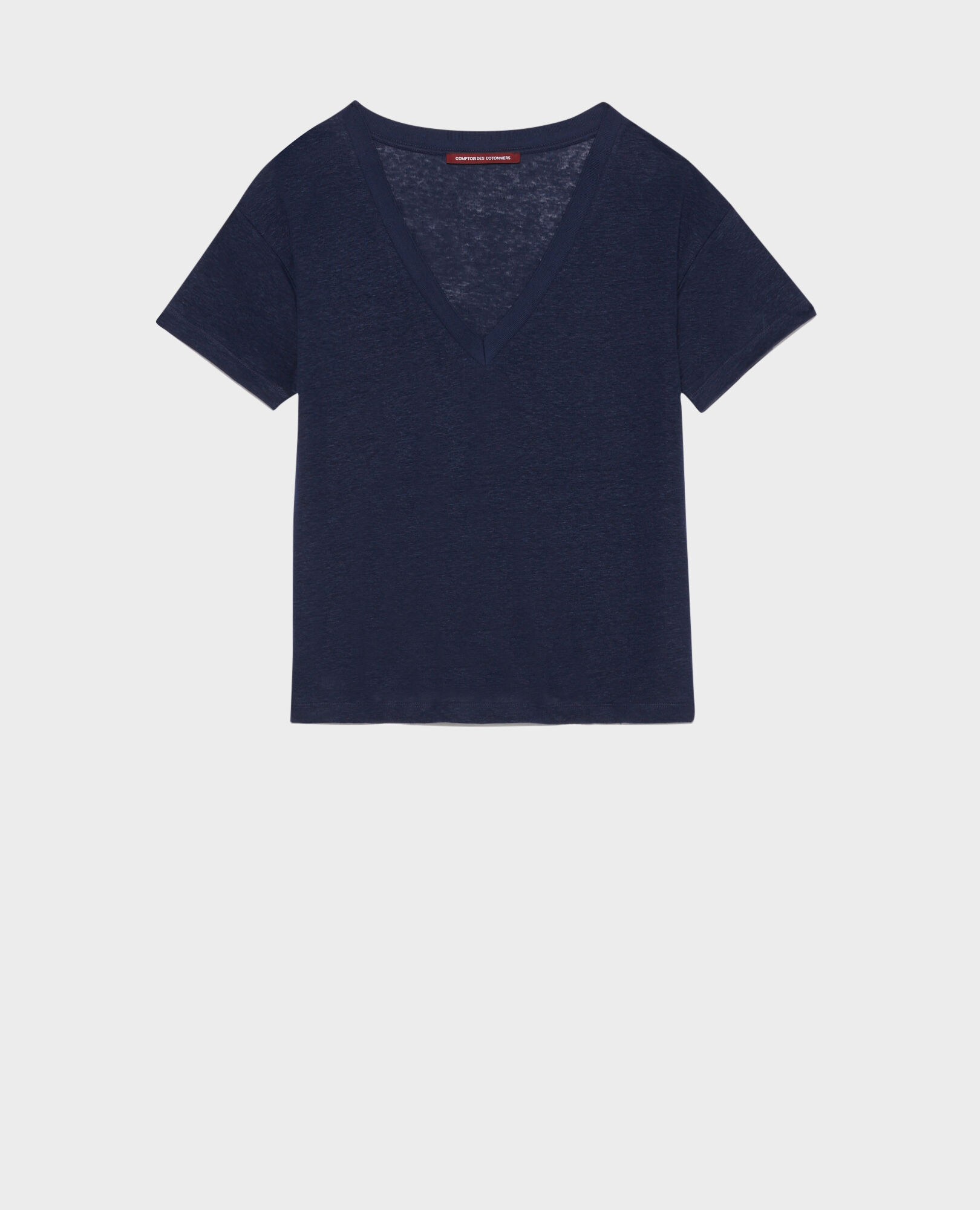SARAH - Camiseta de lino con cuello de pico Maritime blue Locmelar