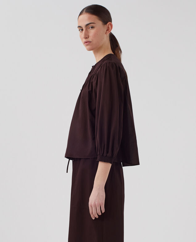 Blusa de gasa de algodón J790 chocolate plum