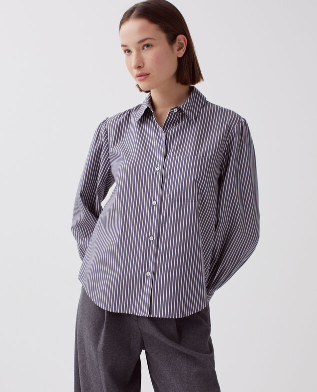 Camisa de algodón satinado I660 st blue white