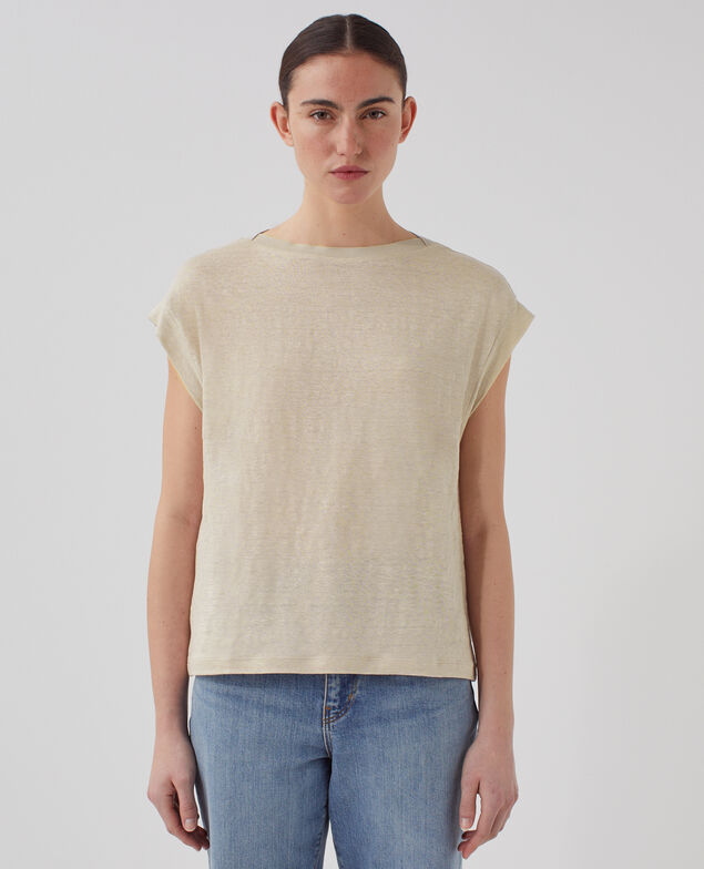 KARO - Camiseta corte caja de lino J020 beige lining