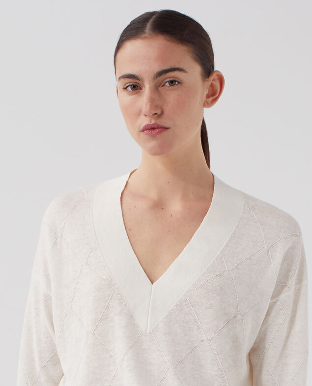 Jersey de manga larga con cuello de pico H013 gardenia