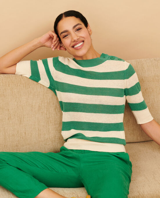 Jersey con manga corta de lino 0551 PINE GREEN STRIPES