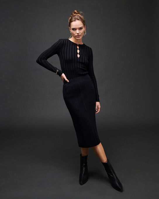 Jersey cuello redondo de lana mezclada A092 BLACK KNIT