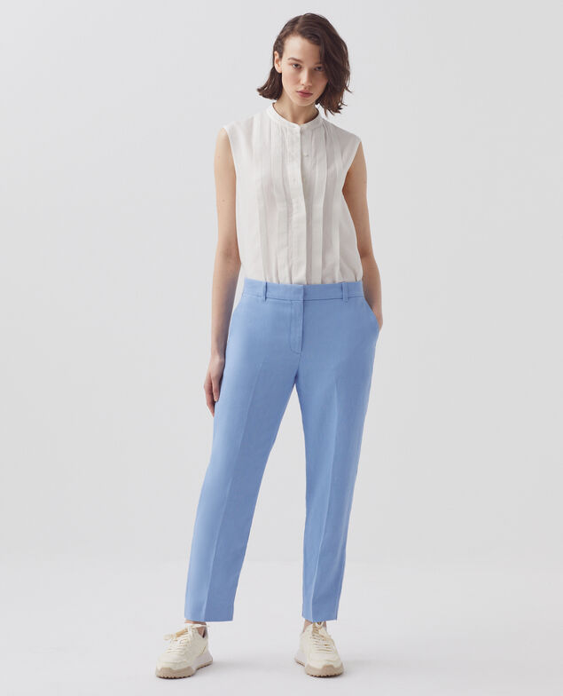 MARGUERITE - Pantalón cigarette de lino H612 bel air blue