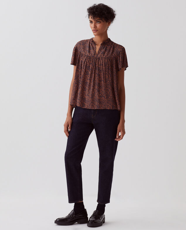 Blusa fluida de manga corta I480 leo brown