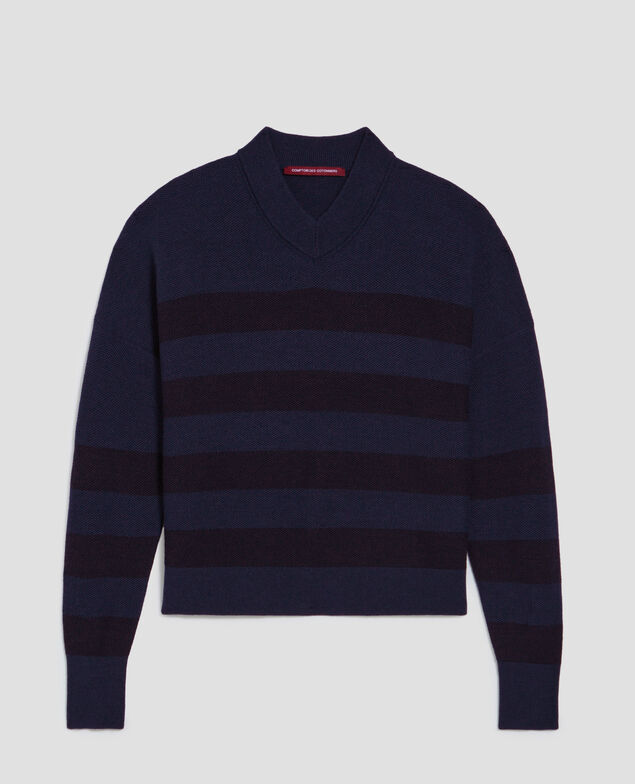 Jersey marinero con cuello de pico de lana merino J092 st blue black