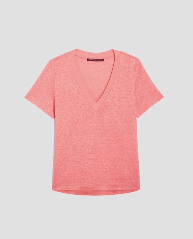 SARAH - Camiseta de lino con cuello de pico H101 silver pink