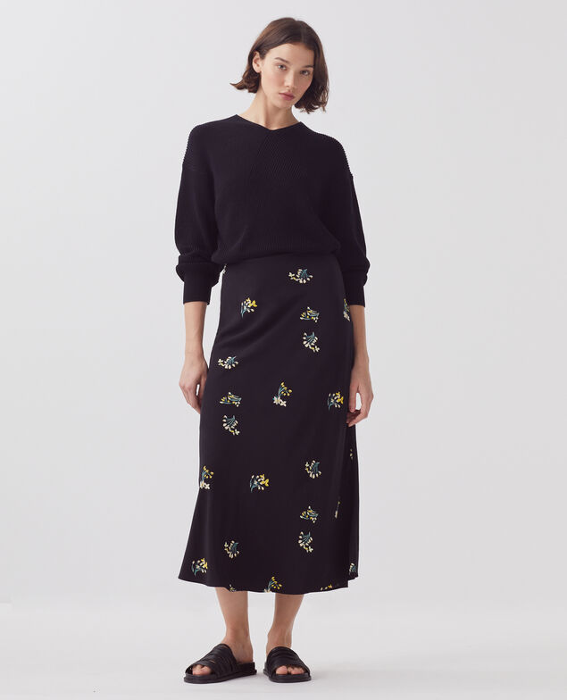Falda midi fluida J091 fl bouquet black