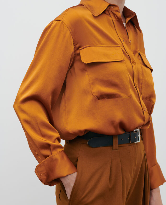 Camisa masculina oversize de satén 6024 sudan brwn
