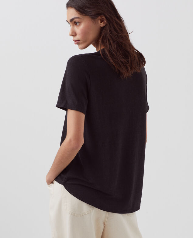 SARAH - Camiseta de lino con cuello de pico H091 black beauty