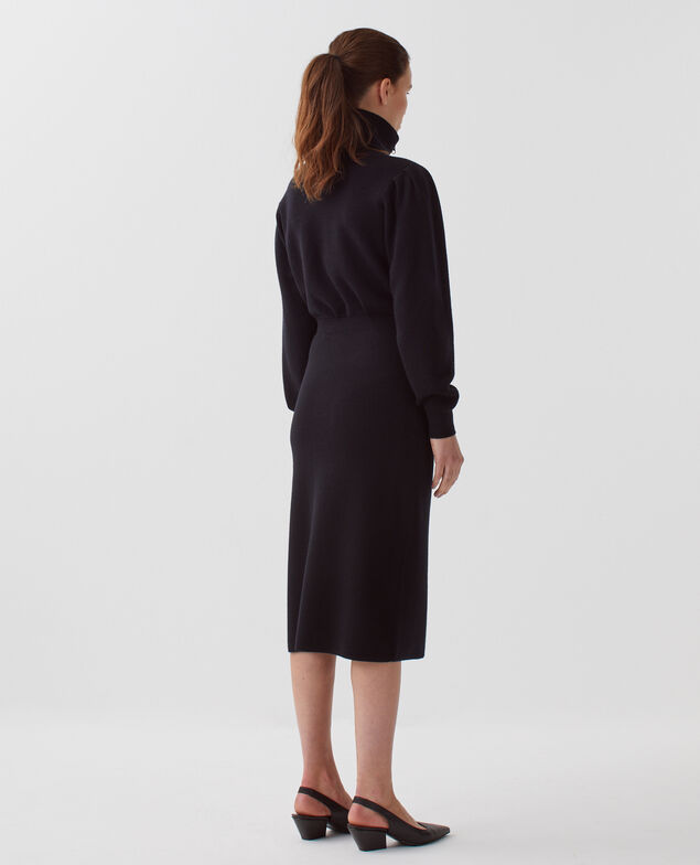 Falda midi con cremallera de lana merino H091 black beauty