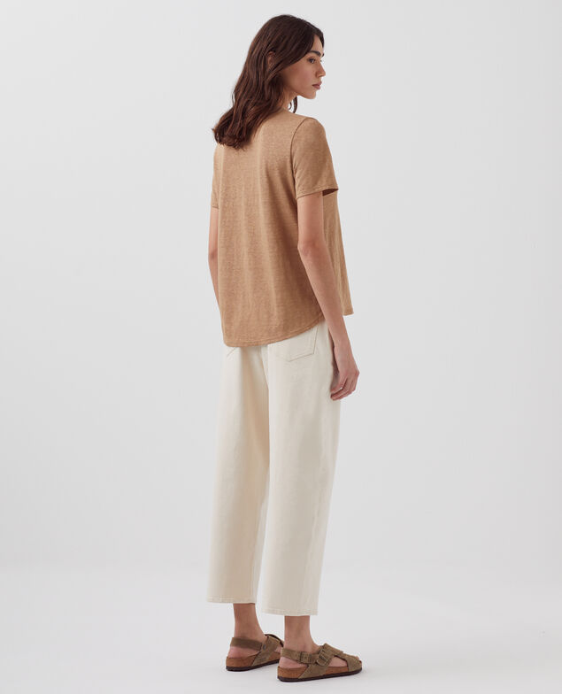 SARAH - Camiseta de lino con cuello de pico H330 tiger's eye