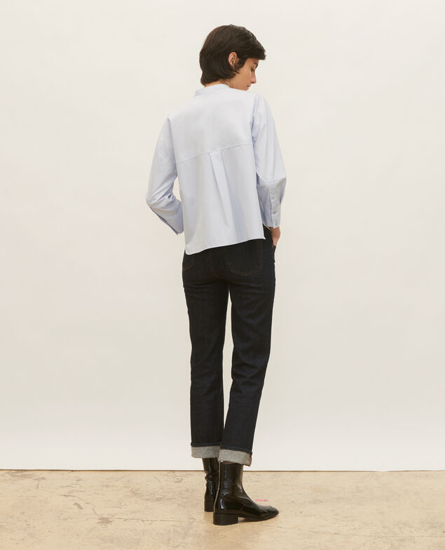 Camisa sin cuello de popelina de algodón. Heather