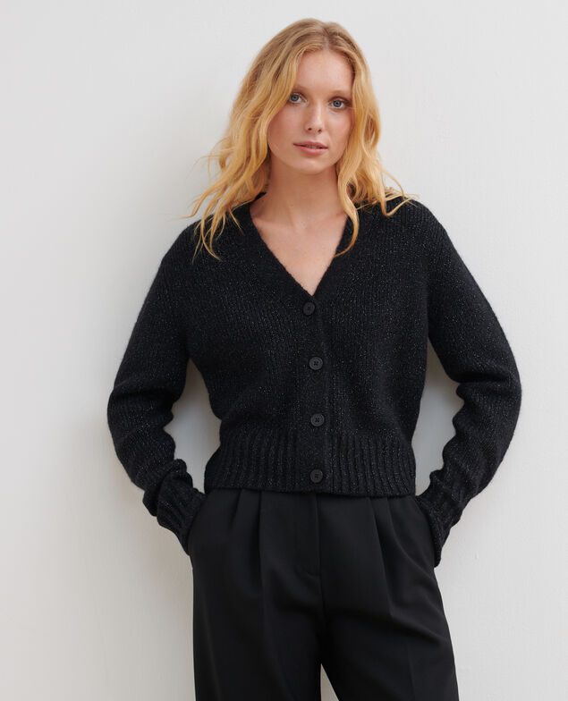 Cárdigan de alpaca mezclada A092 black knit