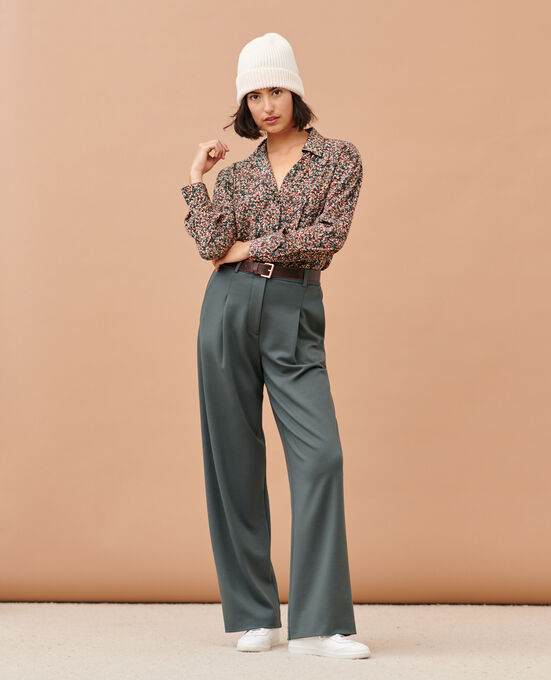 YVONNE - Pantalón ancho con pinzas 8817 58 DARKGREEN