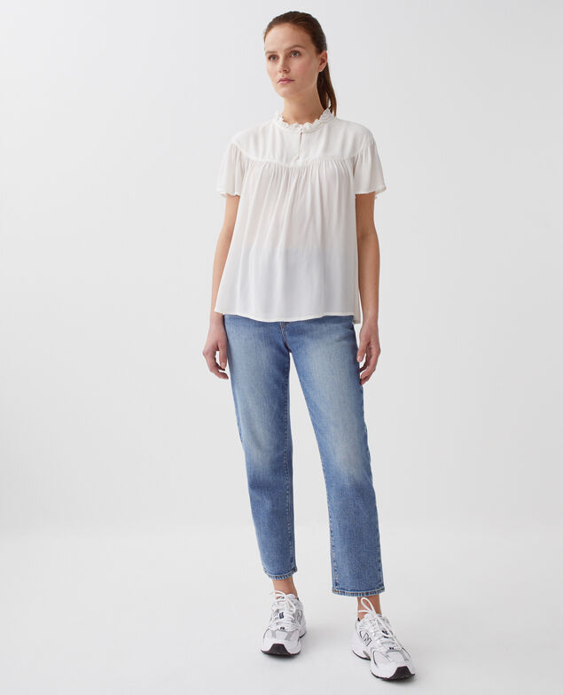 Blusa fluida de manga corta H013 gardenia
