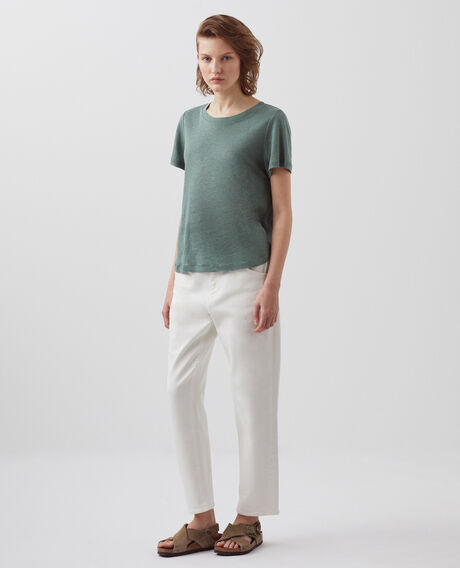 AMANDINE - Camiseta con cuello redondo de lino 0381 dark forest 2ste055f05