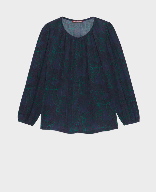 Blusa estampada fluida A684 paisley navy