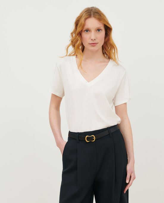 LÉA - Camiseta fluida con cuello de pico CLOUD DANCER