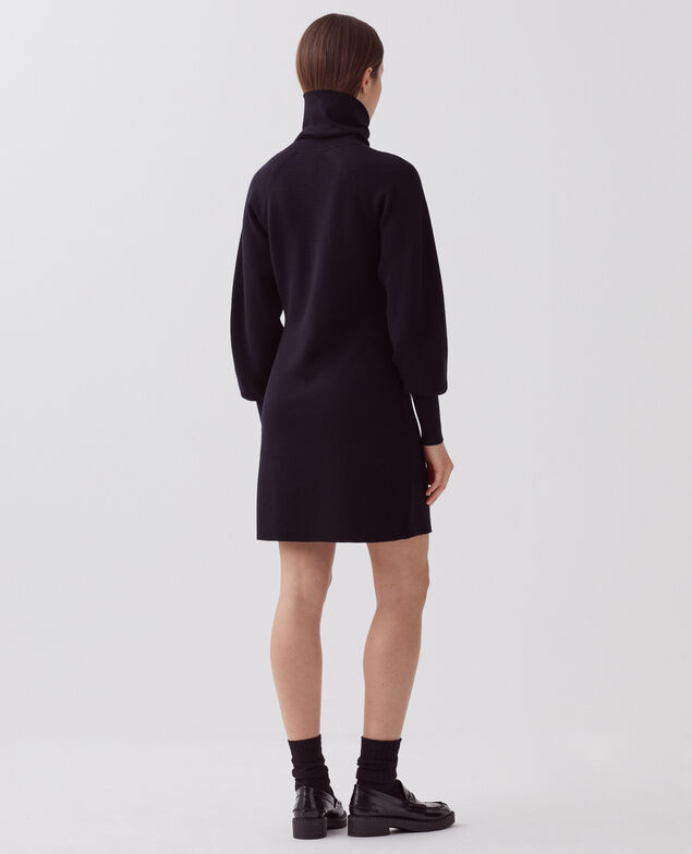 Vestido corto con cremallera de lana merino H091 black beauty