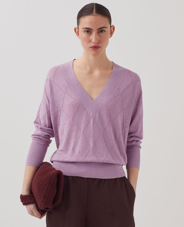 Jersey de manga larga con cuello de pico J720 lavender herb