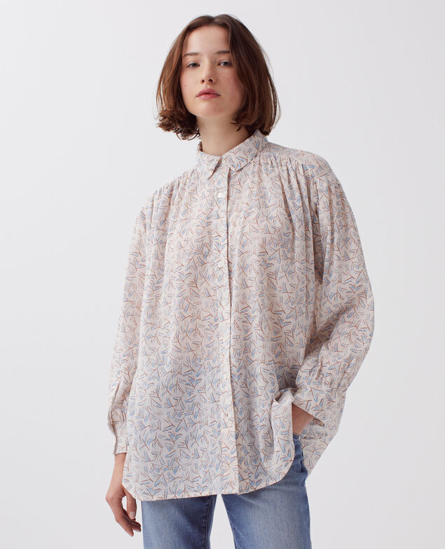 Blusa de algodón plisado H613 fleurette blue