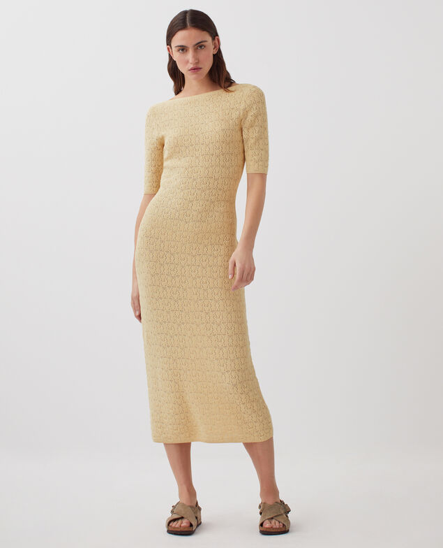 Vestido largo de algodón de crochet con textura J300 natural