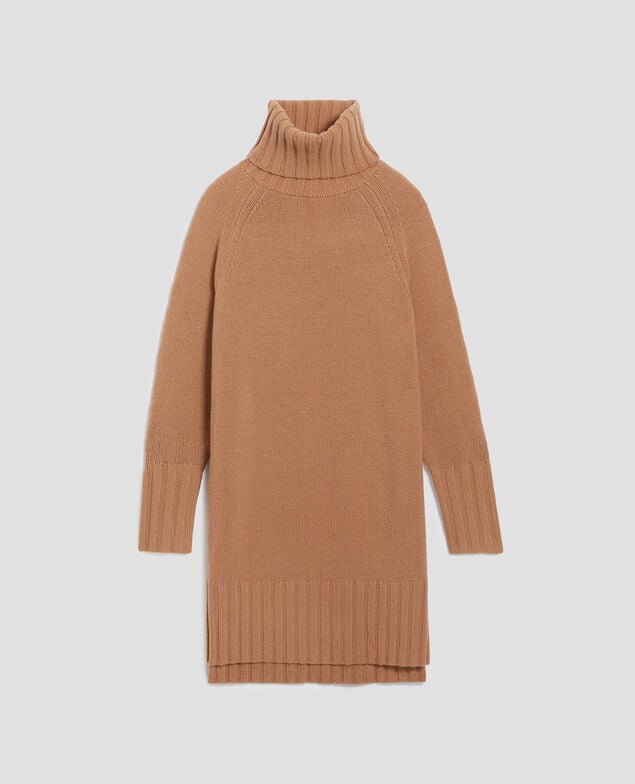 Vestido de lana con cuello vuelto I321 camel
