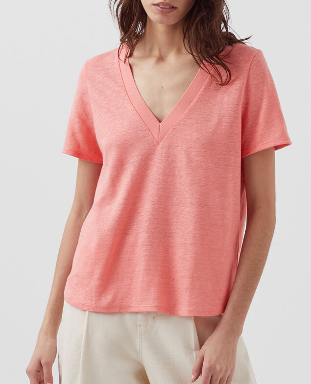 SARAH - Camiseta de lino con cuello de pico H101 silver pink