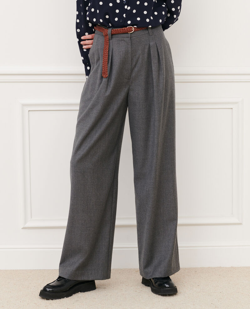 YVONNE - Pantalón ancho de lana con talle alto Medium grey melange Mafare