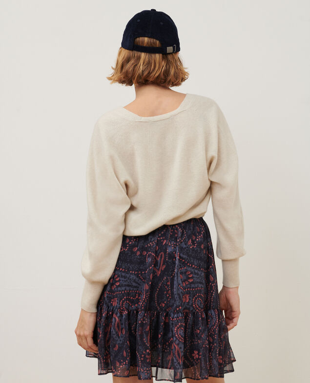 Falda corta fluida de paño A683 print ikat navy