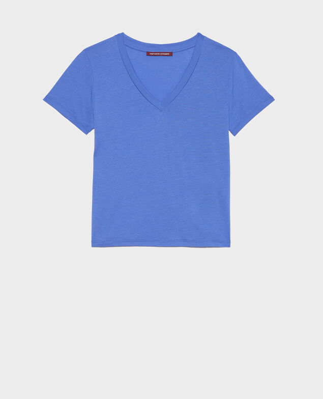 LÉA - Camiseta fluida con cuello de pico 62 blue
