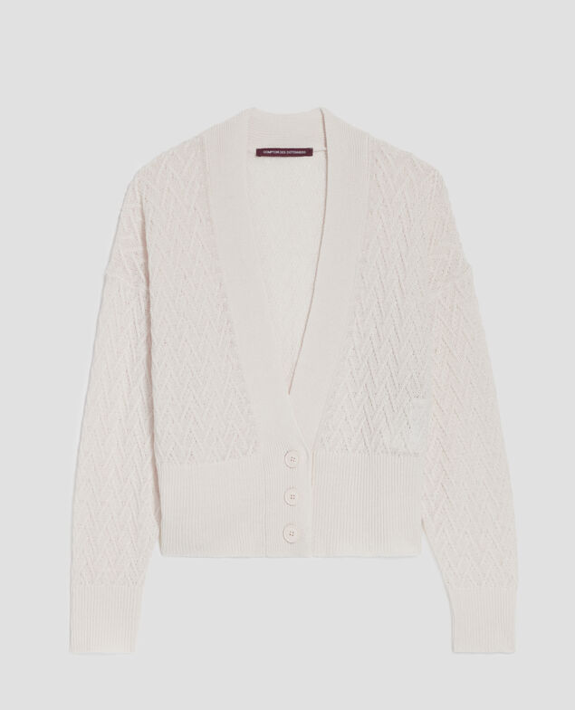 Cárdigan de lino con cuello de pico H303 white swan
