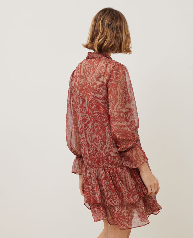 Vestido corto fluido de paño A182 print ikat wine