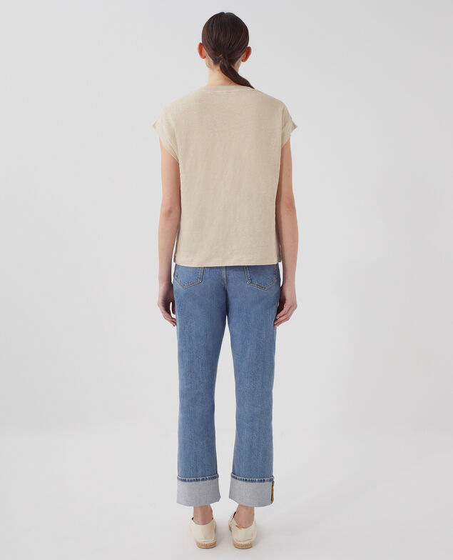 KARO - Camiseta corte caja de lino J020 beige lining