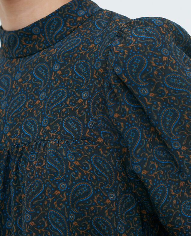 Parte superior fruncida de seda 6008c paisley blue