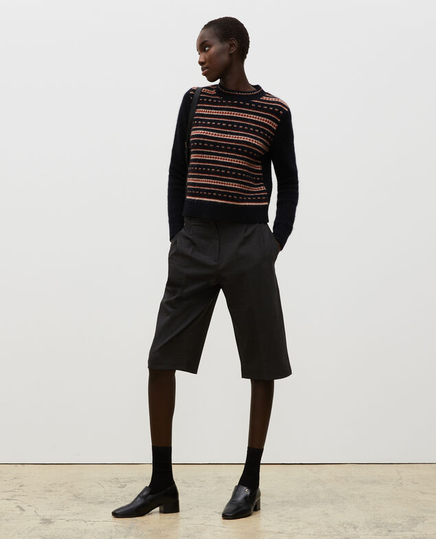 Jersey jacquard sin mangas de lana alpaca con cuello redondo Black brandy lighttaupe jacquard