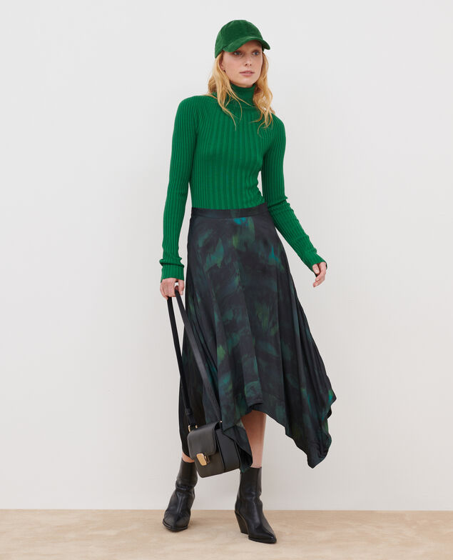 Falda larga fluida A581 print bolero green