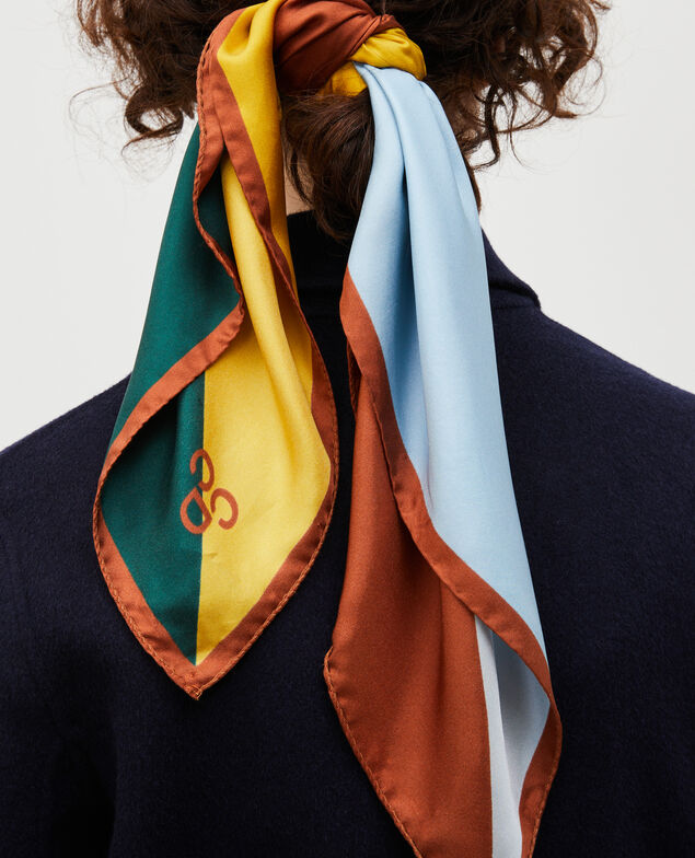 Foulard cuadrado de seda multicolor Lemon curry