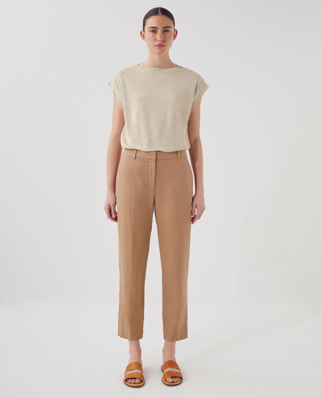 MARGUERITE - Pantalón cigarette de lino H330 tiger's eye
