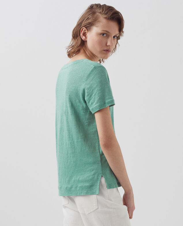 SARAH - Camiseta de lino con cuello de pico 0520 vert email 3ste082f05