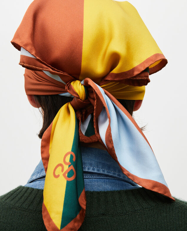 Foulard cuadrado de seda multicolor Lemon curry