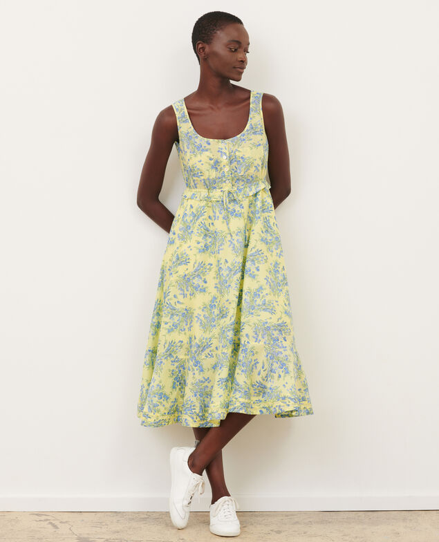 Vestido evasé de gasa de algodón 93 print yellow