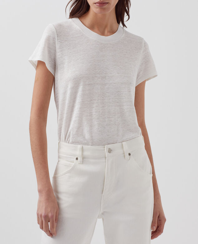AMANDINE -  Camiseta con cuello redondo de lino H001 brillant white